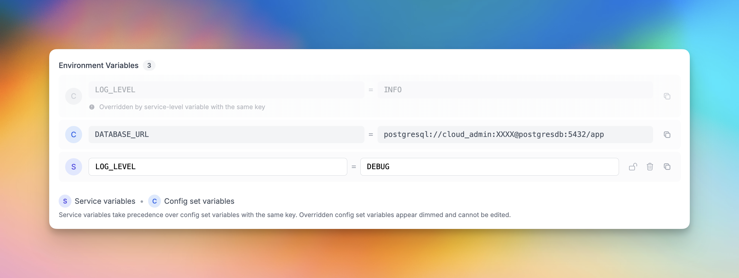 Screenshot of service-level overrides